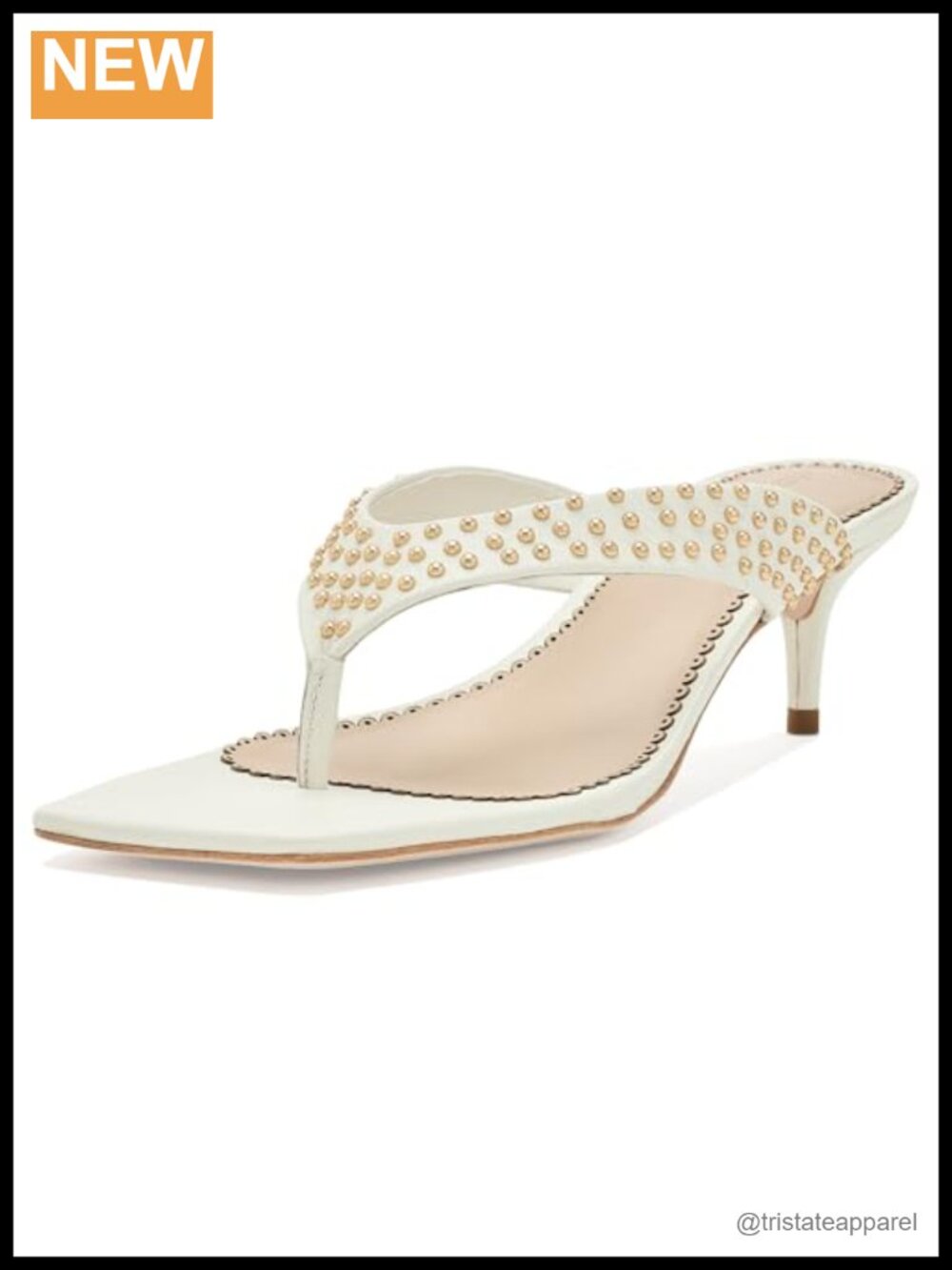 Studded Leather Kitten Heel Slingback Heeled Sandal